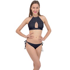 Black Color Texture Cross Front Halter Bikini Set by SpinnyChairDesigns