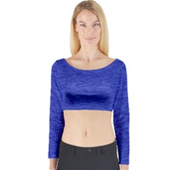 Cobalt Blue Color Texture Long Sleeve Crop Top by SpinnyChairDesigns