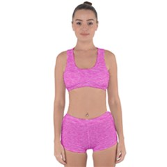 Neon Pink Color Texture Racerback Boyleg Bikini Set by SpinnyChairDesigns