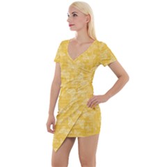 Saffron Yellow Butterflies Batik Short Sleeve Asymmetric Mini Dress by SpinnyChairDesigns