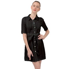 Pitch Black Color Stripes Belted Shirt Dress by SpinnyChairDesigns