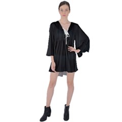 Pitch Black Color Stripes V-neck Flare Sleeve Mini Dress by SpinnyChairDesigns