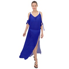 Cobalt Blue Color Stripes Maxi Chiffon Cover Up Dress by SpinnyChairDesigns