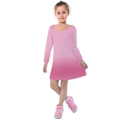 Blush Pink Color Gradient Ombre Kids  Long Sleeve Velvet Dress by SpinnyChairDesigns