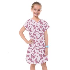 Blush Pink Color Butterflies Kids  Drop Waist Dress by SpinnyChairDesigns