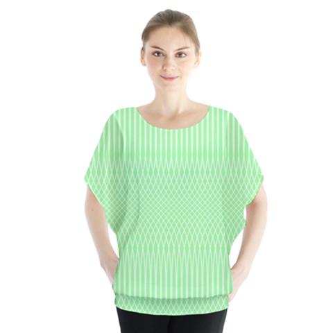 Mint Green White Stripes Batwing Chiffon Blouse by SpinnyChairDesigns