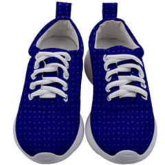 Navy Blue Color Polka Dots Kids Athletic Shoes by SpinnyChairDesigns