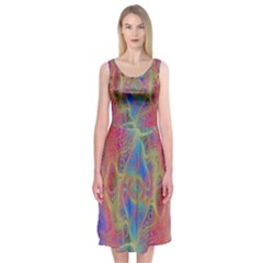Boho Tie Dye Rainbow Midi Sleeveless Dress by SpinnyChairDesigns