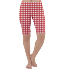 Red White Gingham Plaid Cropped Leggings  by SpinnyChairDesigns