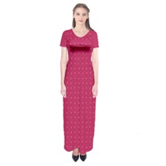 Rose Pink Color Polka Dots Short Sleeve Maxi Dress by SpinnyChairDesigns