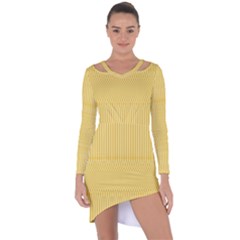 Saffron Yellow Color Stripes Asymmetric Cut-out Shift Dress by SpinnyChairDesigns