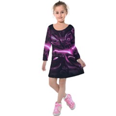 Black Magenta Abstract Art Kids  Long Sleeve Velvet Dress by SpinnyChairDesigns