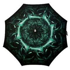 Biscay Green Black Abstract Art Straight Umbrellas by SpinnyChairDesigns