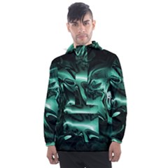 Biscay Green Black Abstract Art Men s Front Pocket Pullover Windbreaker by SpinnyChairDesigns