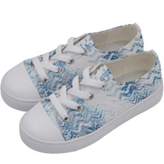 Boho Faded Blue Denim White Batik Kids  Low Top Canvas Sneakers by SpinnyChairDesigns