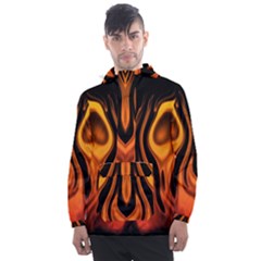 Fire And Flames Pattern Men s Front Pocket Pullover Windbreaker by SpinnyChairDesigns