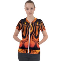Fire And Flames Pattern Short Sleeve Zip Up Jacket by SpinnyChairDesigns