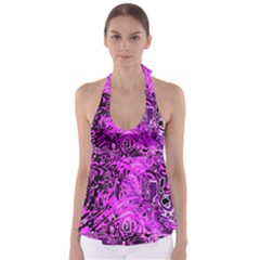 Magenta Black Abstract Art Babydoll Tankini Top by SpinnyChairDesigns