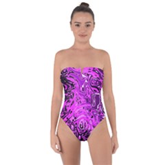 Magenta Black Abstract Art Tie Back One Piece Swimsuit by SpinnyChairDesigns