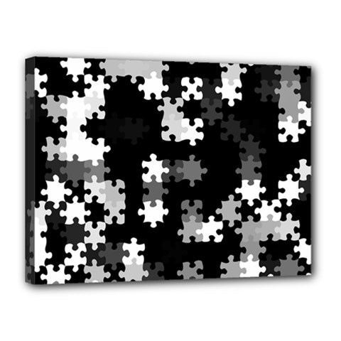 Black And White Jigsaw Puzzle Pattern Canvas 16  X 12  (stretched) by SpinnyChairDesigns