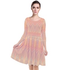 Boho Soft Peach Pattern Quarter Sleeve Waist Band Dress by SpinnyChairDesigns