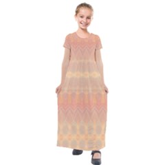 Boho Soft Peach Pattern Kids  Short Sleeve Maxi Dress by SpinnyChairDesigns