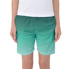 Biscay Green Gradient Ombre Women s Basketball Shorts by SpinnyChairDesigns