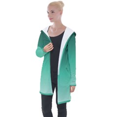 Biscay Green Gradient Ombre Longline Hooded Cardigan by SpinnyChairDesigns