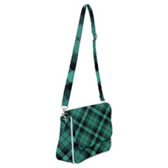 Biscay Green Black Plaid Shoulder Bag With Back Zipper by SpinnyChairDesigns