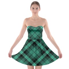 Biscay Green Black Plaid Strapless Bra Top Dress by SpinnyChairDesigns