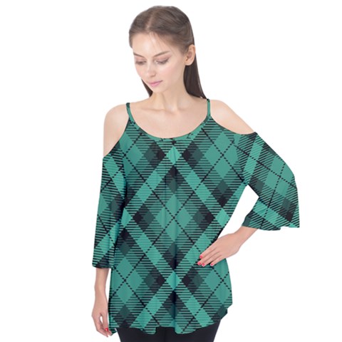Biscay Green Black Plaid Flutter Tees by SpinnyChairDesigns