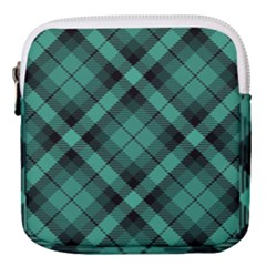 Biscay Green Black Plaid Mini Square Pouch by SpinnyChairDesigns
