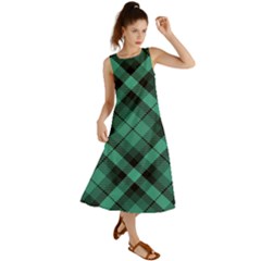 Biscay Green Black Plaid Summer Maxi Dress by SpinnyChairDesigns