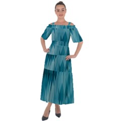 Cerulean Blue Geometric Patterns Shoulder Straps Boho Maxi Dress  by SpinnyChairDesigns