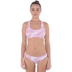 Pastel Pink Feathered Pattern Cross Back Hipster Bikini Set by SpinnyChairDesigns