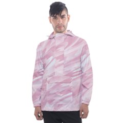 Pastel Pink Feathered Pattern Men s Front Pocket Pullover Windbreaker by SpinnyChairDesigns