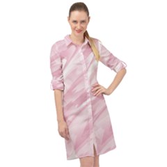 Pastel Pink Feathered Pattern Long Sleeve Mini Shirt Dress by SpinnyChairDesigns