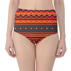 Boho Orange Tribal Pattern Classic High-waist Bikini Bottoms by SpinnyChairDesigns