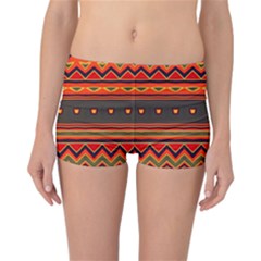 Boho Orange Tribal Pattern Reversible Boyleg Bikini Bottoms by SpinnyChairDesigns