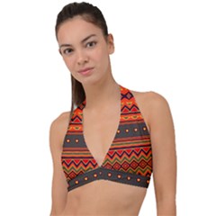 Boho Orange Tribal Pattern Halter Plunge Bikini Top by SpinnyChairDesigns