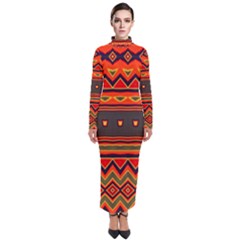 Boho Orange Tribal Pattern Turtleneck Maxi Dress by SpinnyChairDesigns