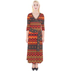 Boho Orange Tribal Pattern Quarter Sleeve Wrap Maxi Dress by SpinnyChairDesigns