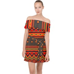 Boho Orange Tribal Pattern Off Shoulder Chiffon Dress by SpinnyChairDesigns