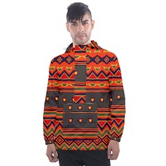 Boho Orange Tribal Pattern Men s Front Pocket Pullover Windbreaker by SpinnyChairDesigns