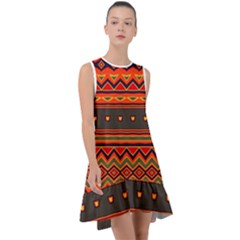 Boho Orange Tribal Pattern Frill Swing Dress by SpinnyChairDesigns