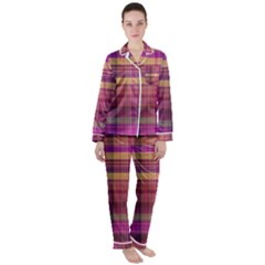 Magenta Gold Madras Plaid Satin Long Sleeve Pyjamas Set by SpinnyChairDesigns