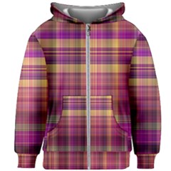 Magenta Gold Madras Plaid Kids  Zipper Hoodie Without Drawstring by SpinnyChairDesigns