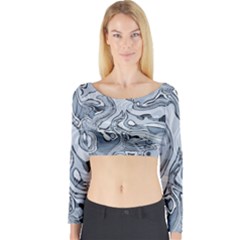 Faded Blue Abstract Art Long Sleeve Crop Top by SpinnyChairDesigns