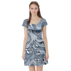 Faded Blue Abstract Art Short Sleeve Skater Dress by SpinnyChairDesigns