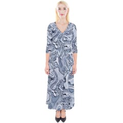 Faded Blue Abstract Art Quarter Sleeve Wrap Maxi Dress by SpinnyChairDesigns